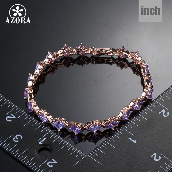 Женский браслет из розового золота 19 шт. с фиолетовыми Фианитами TS0069|stone bracelet|a