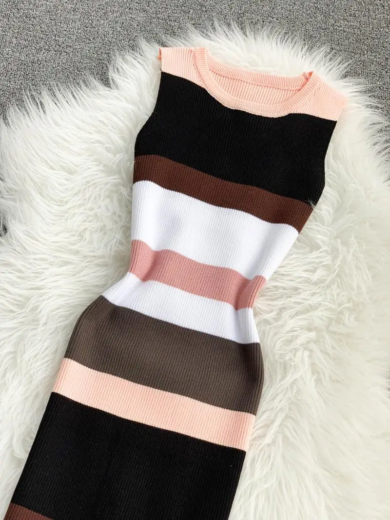 Striped Knit Mid-calf Tank Dress