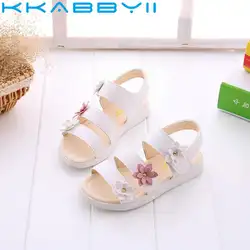 Новые летние детские сандалии для девочек мягкая кожа цветы принцесса девушка обувь для детей пляжные сандалии малыш обуви
