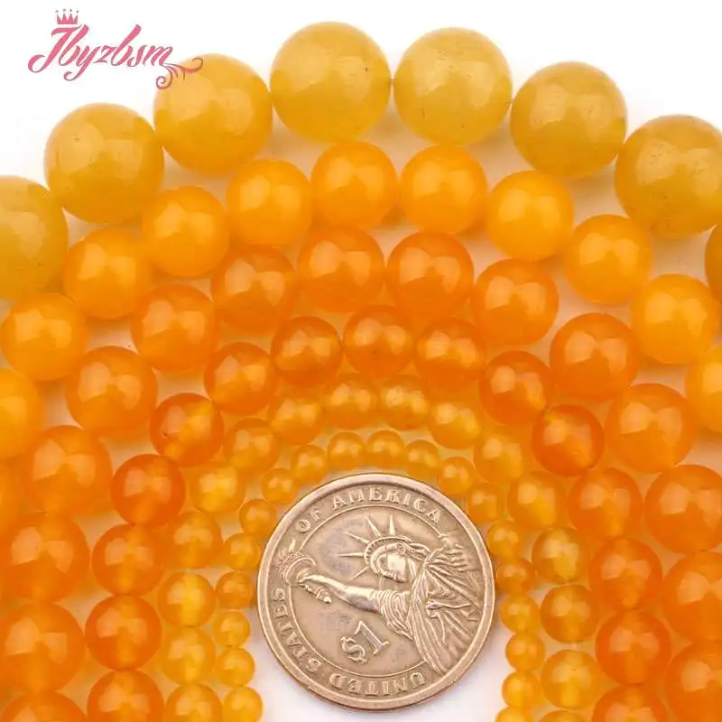 

6,8,10,12mm Smooth Round Beads Ball Yellow Jades Stone Beads For DIY Necklace Bracelats Earring Jewelry Making 15"Free Shipping