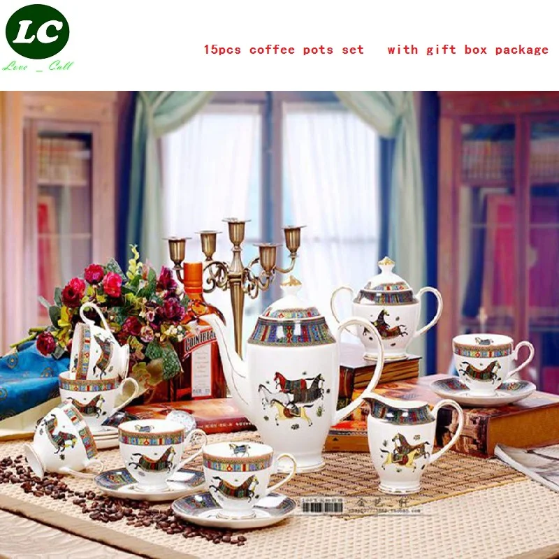 CERAMIC COFFEE/TEA POTS SET WITH GIFT BOX PACKAGE 15PCS LUXURY EUROPE