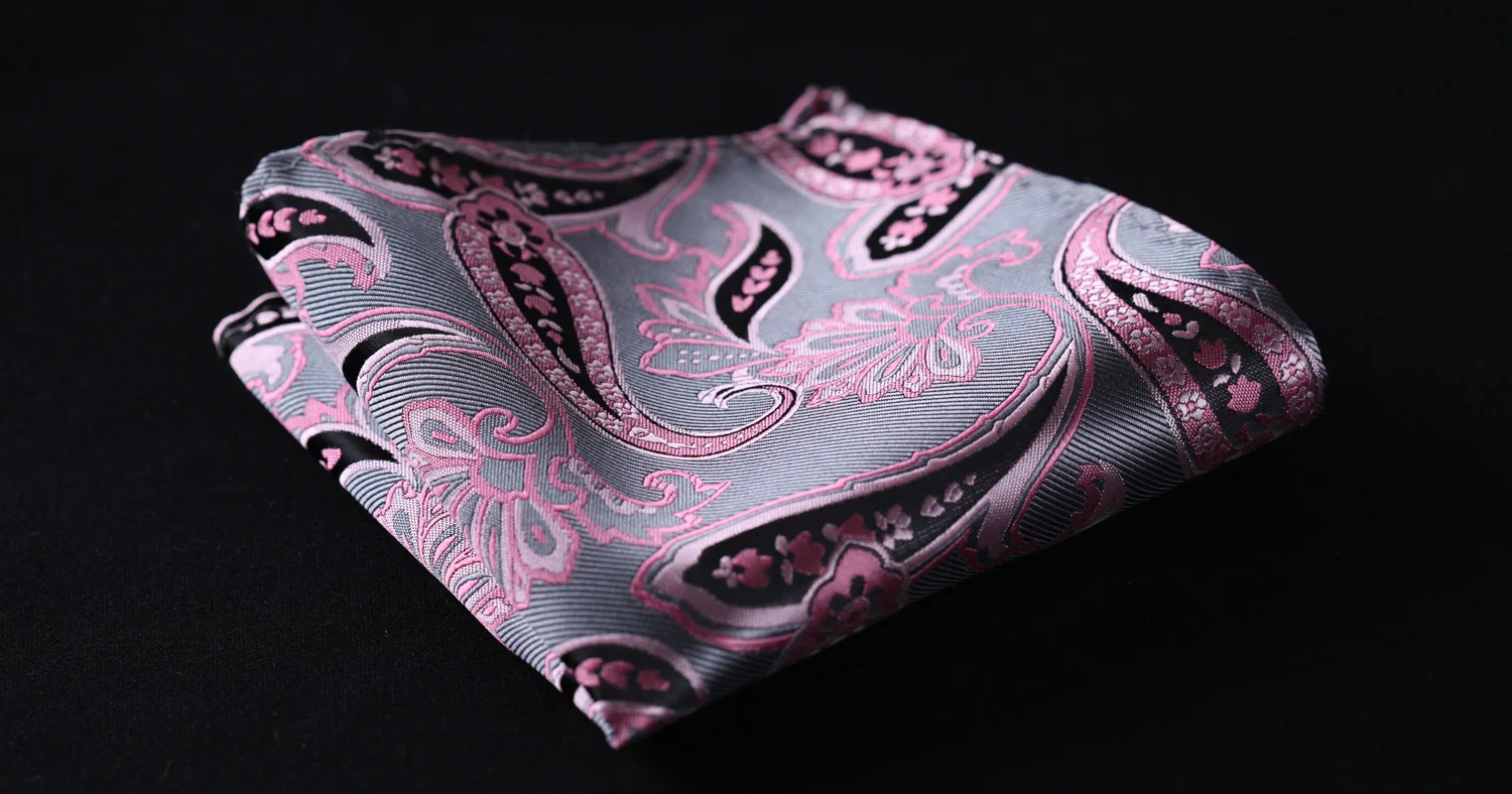  Pocket Square Classic Party Wedding BP905KS Pink Gray Paisley Bowtie Men Silk Self Bow Tie handkerc