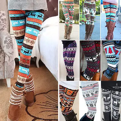 Женская зимняя теплая Рождественская ткань из хлопка|leggings cotton|snowflake leggingswinter warm |