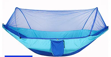 Double Camping Hammock with Mosquito Net Portable Hammock with Tree Straps Lightweight Parachute Travel Bed Quick Open Easy Set 