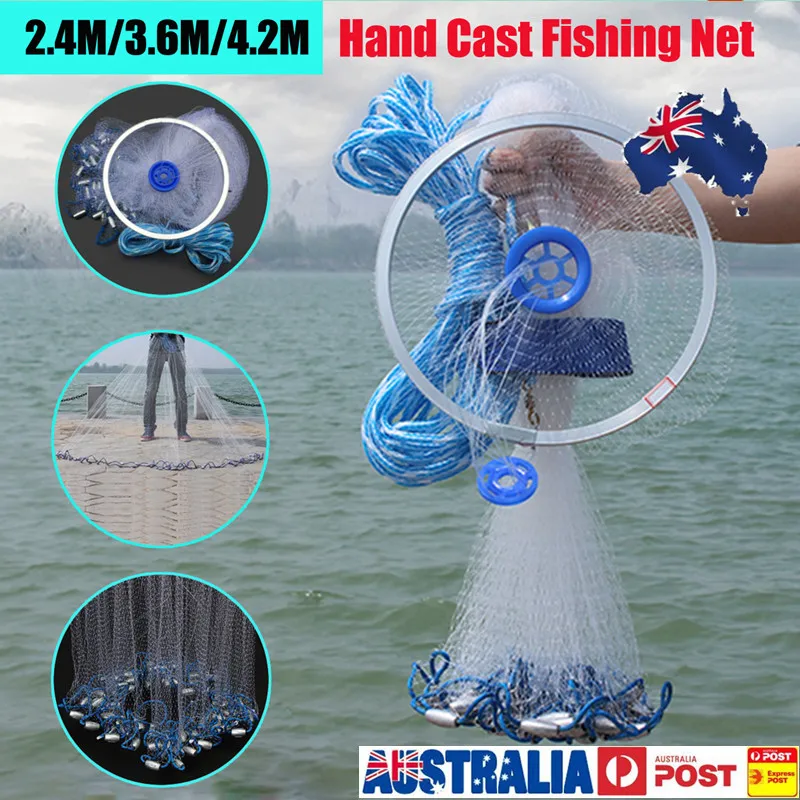 

1Pcs Hot 2.4M/3.6M Large Hand Cast Fishing Nylon Net Spin Network Bait Net w/Sinker Durable Carp Fishing Tackle Accessory