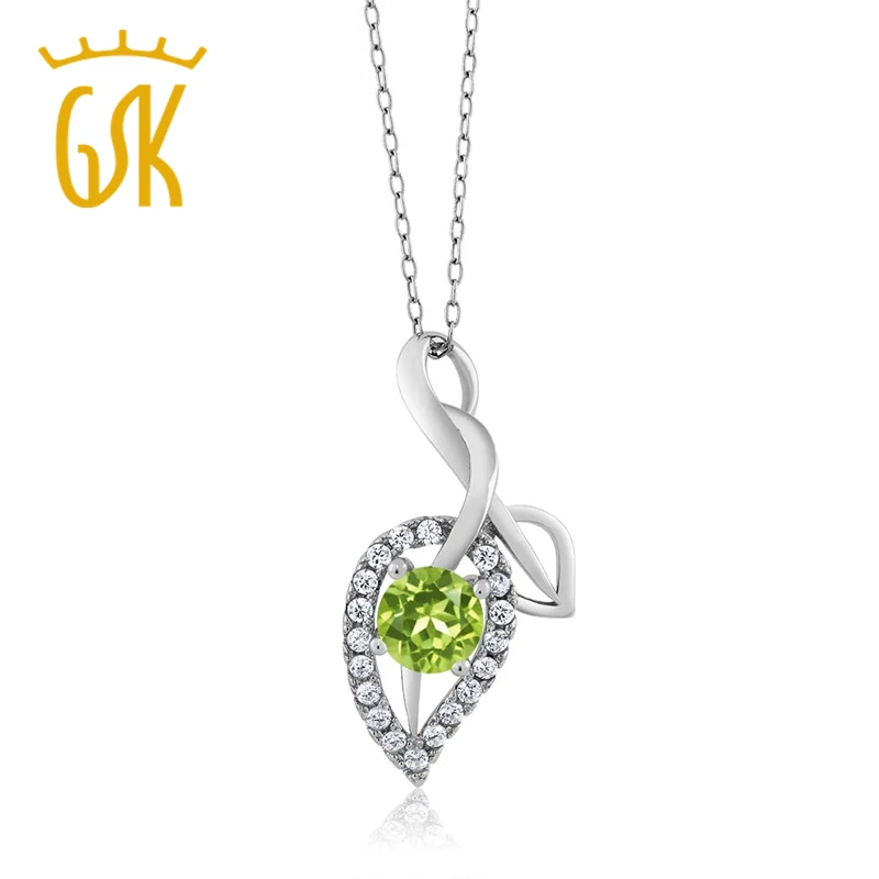 

GemStoneKing 0.84 Ct Round Natural Green Peridot 925 Sterling Silver Pendant Necklace For Women