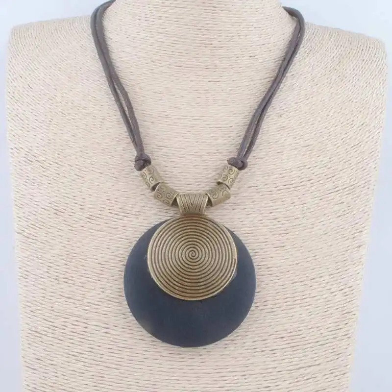 Винтажные женские ожерелья ювелирные изделия массивные подвески деревянные из