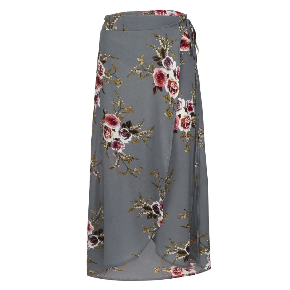 Модная женская шифоновая юбка с высокой талией и асимметричным разрезом в богемном стиле, длиной до щиколотки, асимметричная песчаная пляжная юбка 50 - Цвет: B