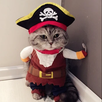 

Funny Halloween pet cat dog Pirate costume cosplay clothes with a Skull dog hat for dog cat Pet party clothes Corsair palm