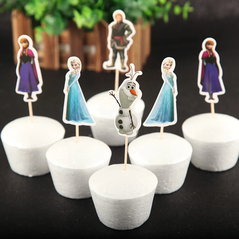 

24pcs/lot Queen Elsa Princess Anna Theme Cartoon Cupcake Ice Cream Cake Toppers Kids Birthday Party Decoration Supplies