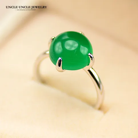 

White Gold Color Round Green Opal Stone 4 Prongs Lady Finger Ring Wholesale