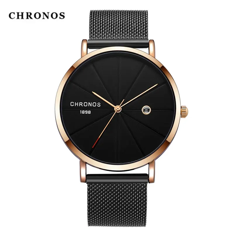 Chronos Men's Watch Stainless Steel Simple Waterproof Quartz Wrist Watches Minimalist Geek Clock 2019 Presents For Men Brand New