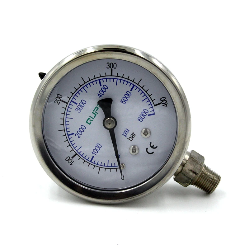 QUPB PCP Paintball 400bar High Pressure Gauges liquid Filled Stainless Steel Case Lower Mount Connection 63MM 1/8NPT GEL001