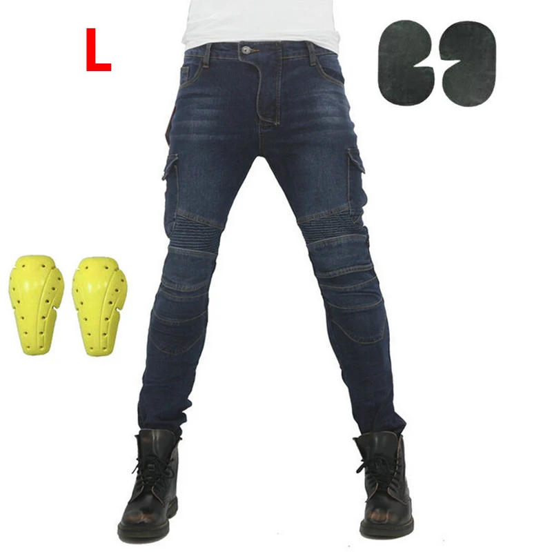 

For Cars New Motorcycle Jeans Denim Biker Dark Blue Moto Trousers Combat Pants With Pads