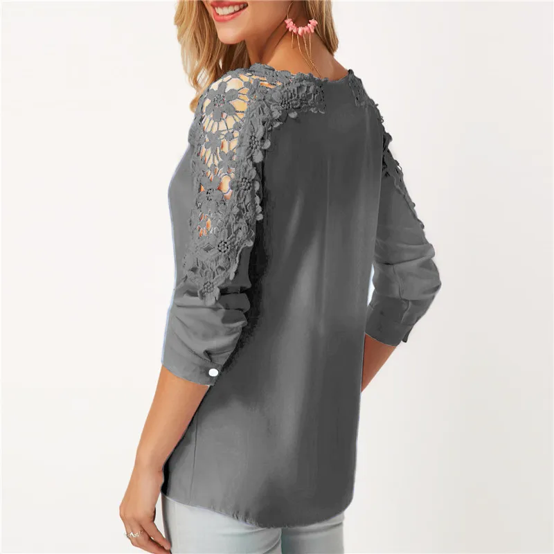 

6 Color Plus Size 5XL Blouses Shirt Summer OL Lady Long Sleeve Tops Sexy Hollow Lace Blouse Womens Shirt Female Blusas Femininas