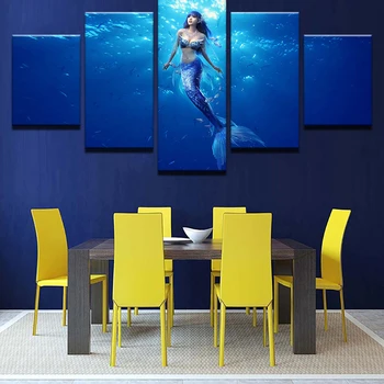

Canvas Painting Wall Art Abstract Framework 5 Panel The Little Mermaid Poster Modular Pictures For Living Room Home Decor