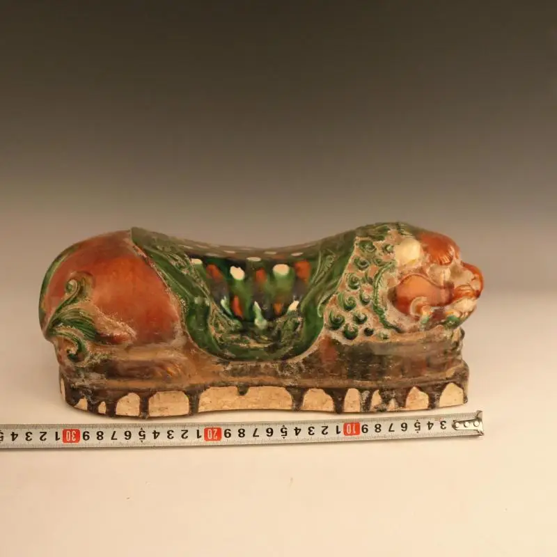  Antique  Tang three-color porcelain lion pillow,Hand-painted crafts,Decoration,Collection&Adornment,Free shipping