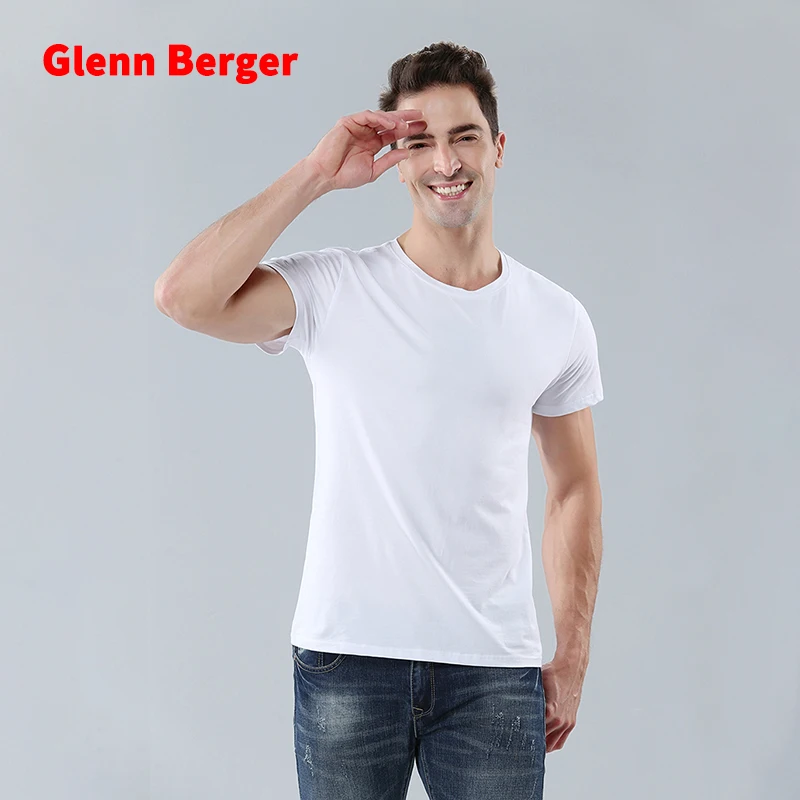 

GLENN BERGER men's tshirt round neck tight-fitting sports high quality cotton Tshirt solid color breathable comfortable Tshirt