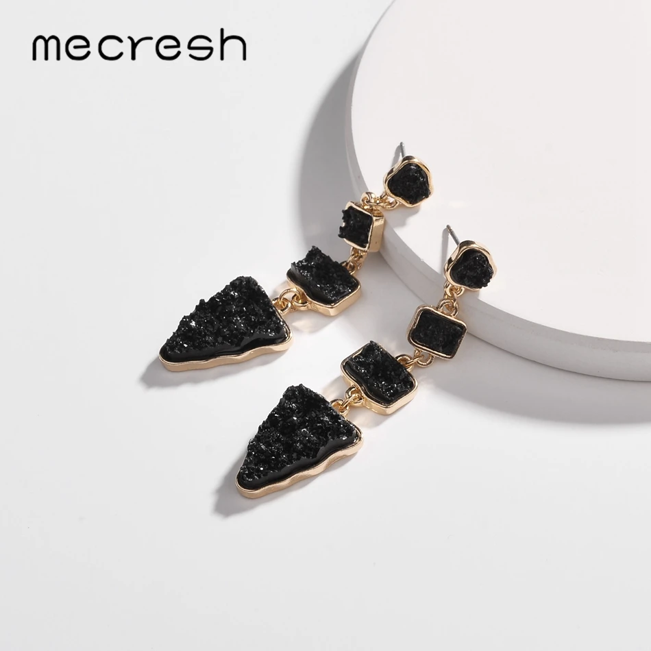 

Mecresh Unique Geometric Metal Long Women Earrings 2019 Fashion Jewelry Vintage Black Druzy Stone Punk Hanging Earrings MEH1326