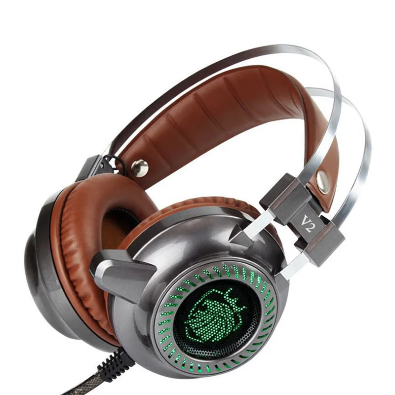 Laptop Peripherals V2 USB Gadget Wired Gaming Speakers Headset 3 5mm LED Stereo PC Headphone Microphone Stereo Bass LED Light