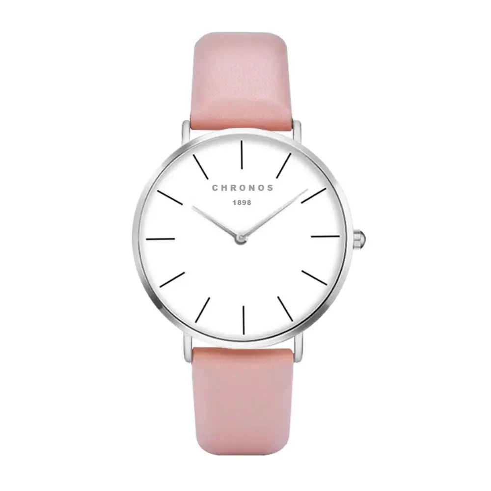 Chronos женские Смотреть Простой циферблат модные кожаные женские кварцевые часы минималистичные красные розовые часы белые аналоговые часы Montre Femme