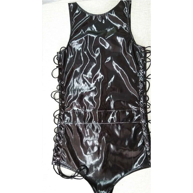 Plus Size M-XXL Sexy Latex Catsuit Men Faux Leather Bodysuit Clubwear Super Cool Bondage Lingerie Mens Pole Dance Clothes
