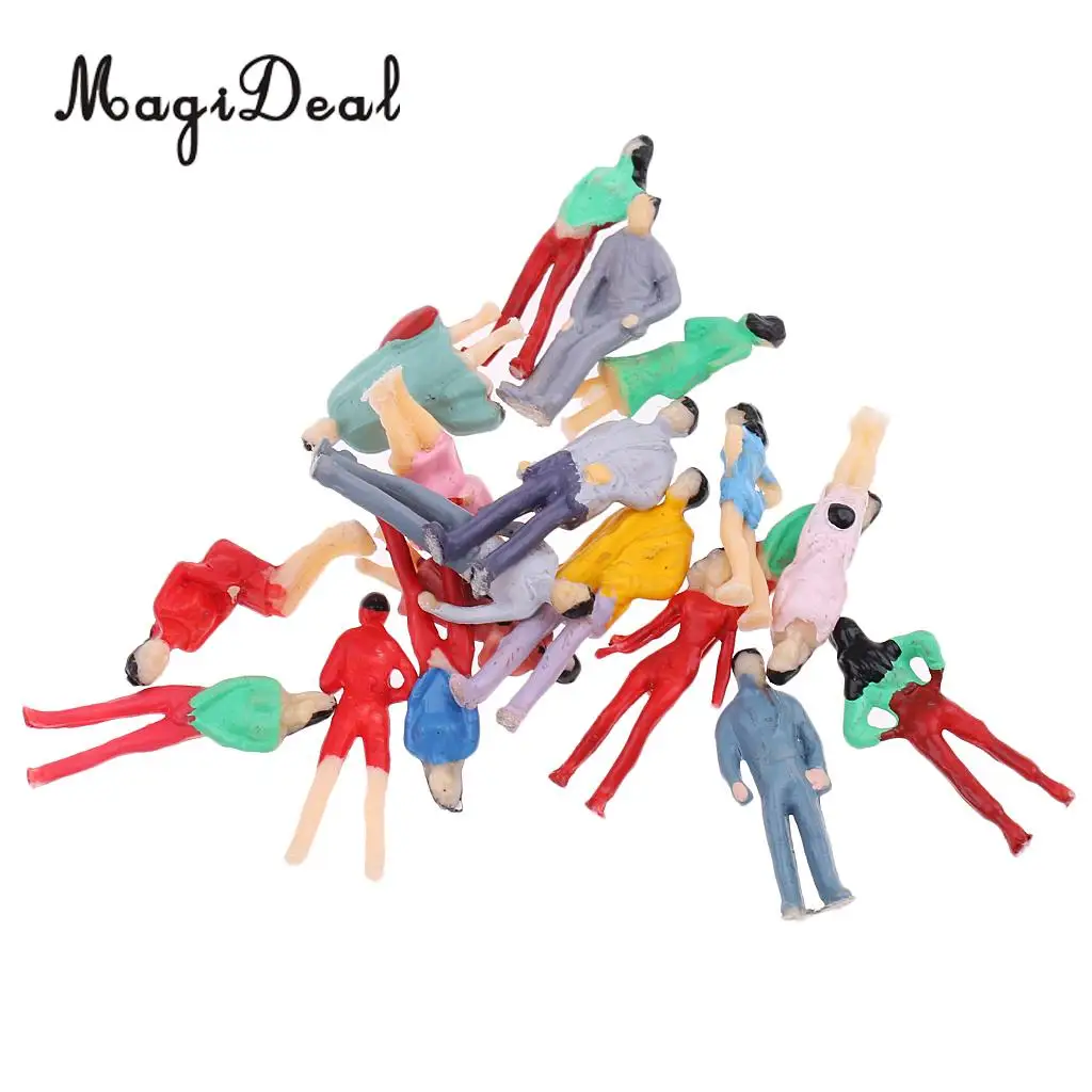 MagiDeal 20Pcs Layout Model People Passenger Figure Train HO Painted 1/75 for Street Park Train Scene Building Landscape Toys
