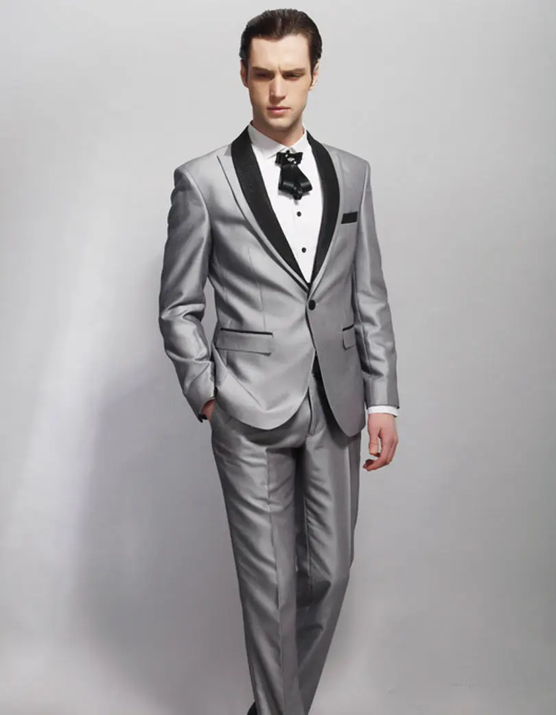 men suit Light Grey Mens Wedding Suits Groomsmen Tuxedos Formal Prom ...