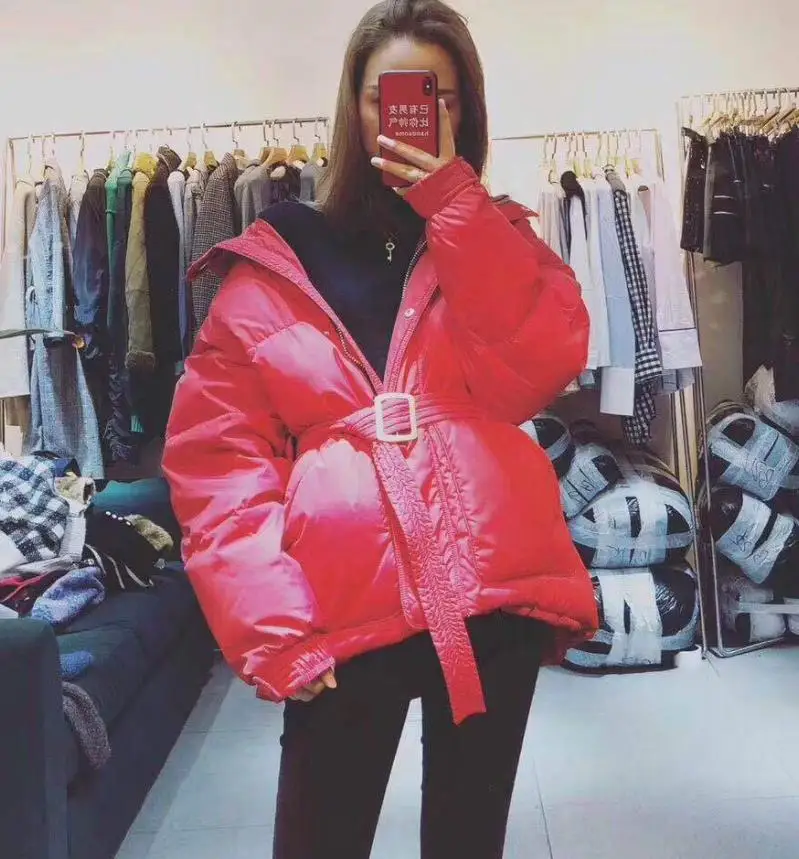 Корейский стиль Модные свободные плотные парки пальто женские теплые зимние новые куртки с поясом женские топы gx1402
