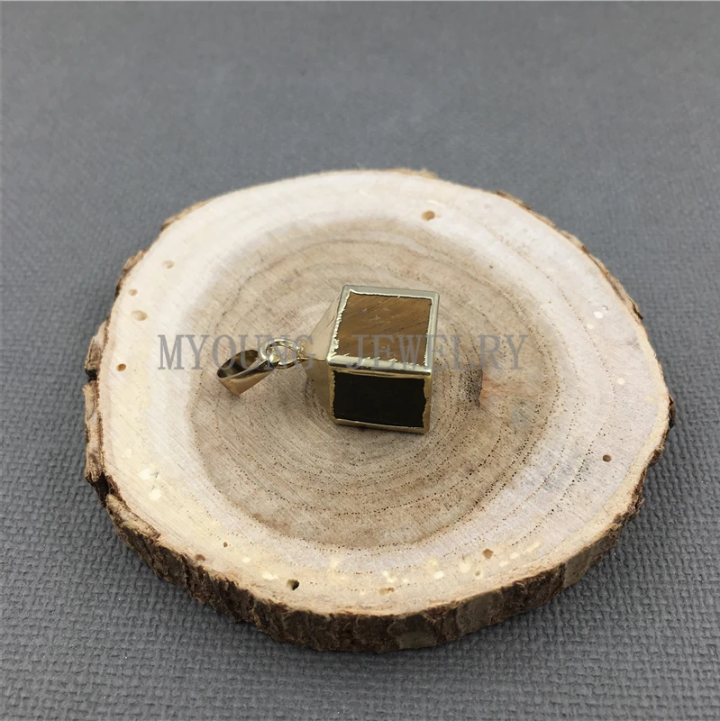 MY1221 Cube Tiger Eye Pendant Golden edges and bail For Necklace Jewelry (2)