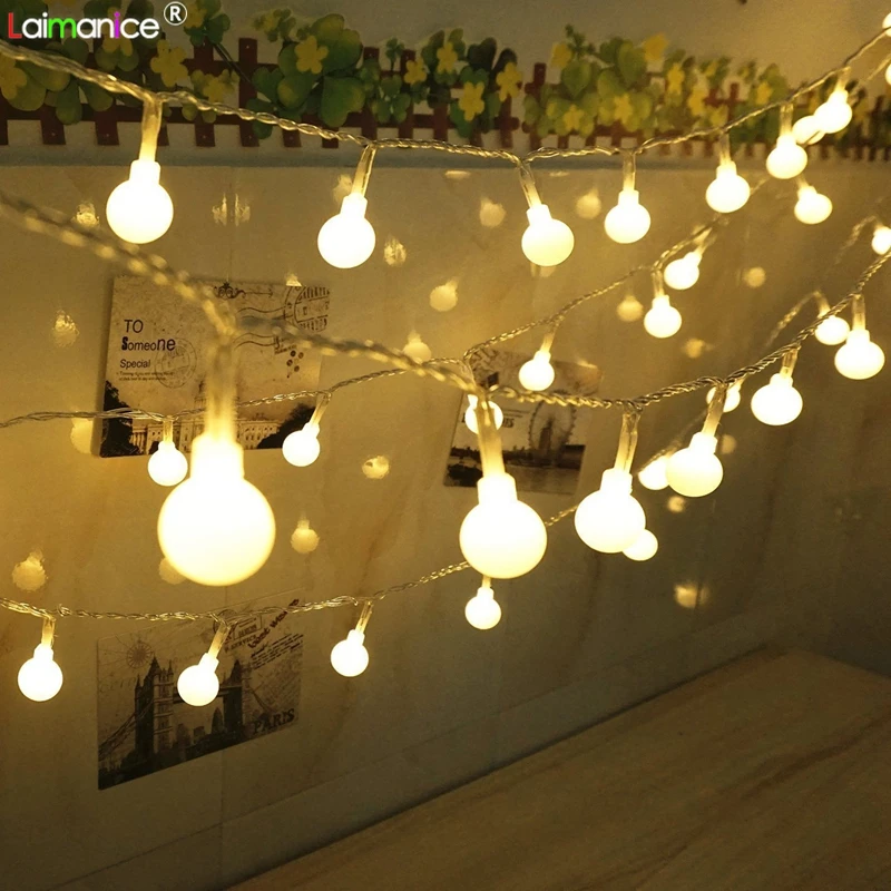 10m 20m 30m 50m led string lights with white ball AC110V/220V holiday decoration lamp Festival Christmas outdoor lighting | Лампы и