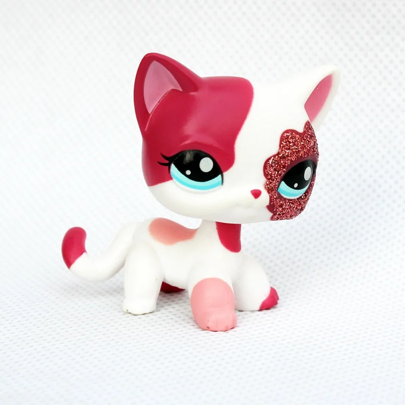 pet shop lps toys standing Short Hair Cat 2291 White pink sparkle glitter kitty New Year