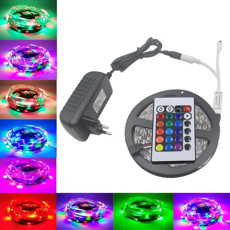 

LED Strip RGB led stripe Light DC 12V 5m 2835 outdoor lighting tiras led RGB Warm white blue for christmas decoration Adapter EU