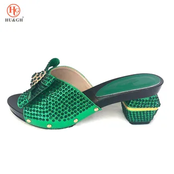 

New Green Color Summer Sandals Pumps Italian Shoes Without Matching Bag Colorful Rhinestones African Shoes Possible Matching Bag