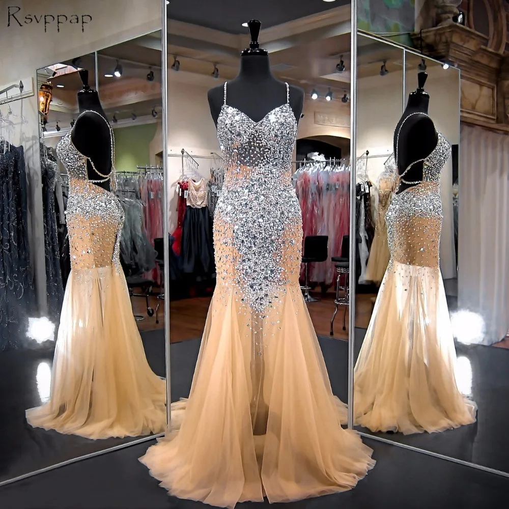 

Long Prom Dresses 2019 Gorgeous Mermaid Sweetheart Beaded Crystals Floor Length African Champagne Prom Dress Party