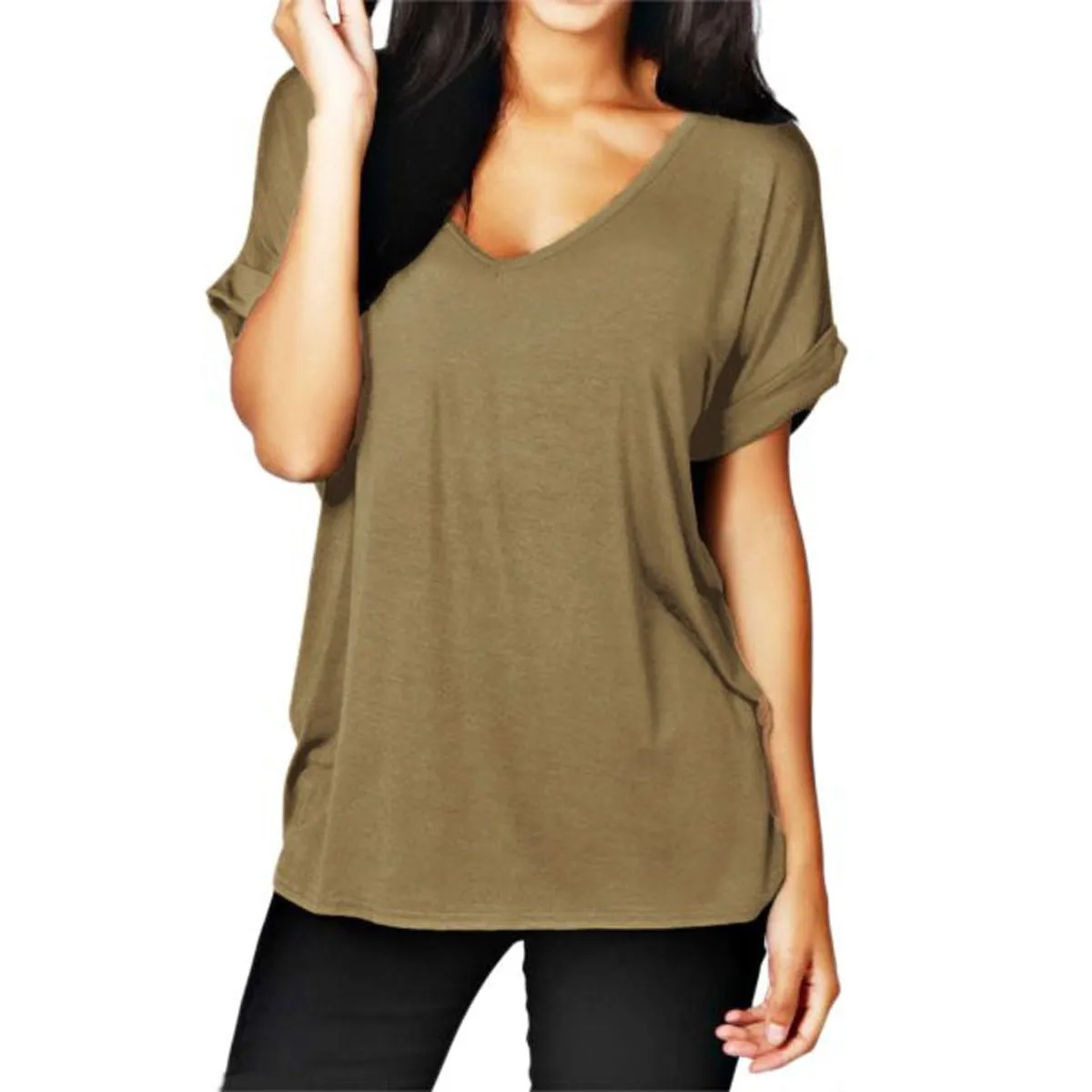 

2019 Fashion New Women Cotton T-Shirt Ladies Summer Short Sleeve V-neck Loose Basic Tee Top Casual Plain Tshirt Blusas Plus Size