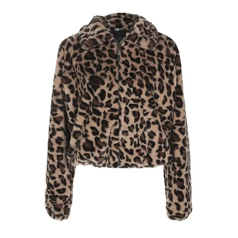 

New Luxury Faux Fur Coat Leopard Print Winter Jacket Turn Down Collar Slim Women'S Outerwear Casaco Feminino Ropa Invierno Mujer