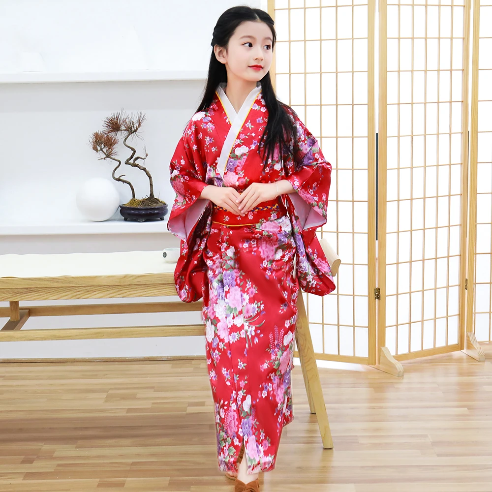 Novelty Blue Japanese Baby Girl Kimono With Obi Children Kid Yukata Performance Dance Dress Child Cosplay Costume Nk021 Japanese Baby Girl Kimono Obiyukata Baby Aliexpress