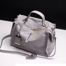 Genuine Leather Boston Bag Women font b Handbag b font Fashion Luxury Shoulder Bag Solid Zipper