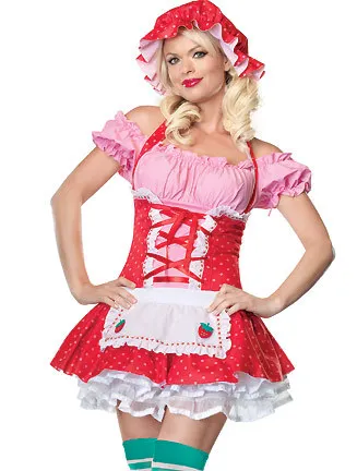 Free Shipping Newly CL5285 Sexy Adult Naughty Strawberry Shortcake Short Sleeve Costume for Women Sexy Fruits