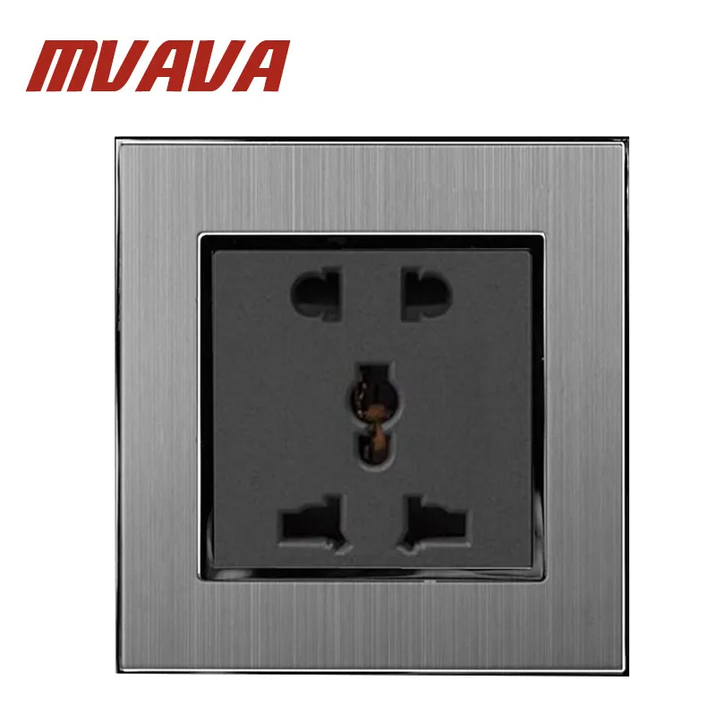 

Mvava 5 Pins Universal Sokcet 10A 16A AC 110-250V Brushed Silver Satin Metal 2 Pin 3 Pin Universal EU UK US Power Wall Socket