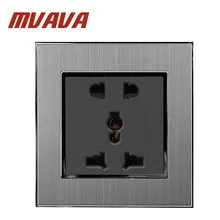 Mvava 5 Pins Universal Sokcet 10A 16A AC 110-250V Brushed Silver Satin Metal 2 Pin 3 Pin Universal EU UK US Power Wall Socket atlantic 3 color 3 pins hole eu uk universal sokcet crystal tempered glass 10a multifuncational universal wall socket big sale