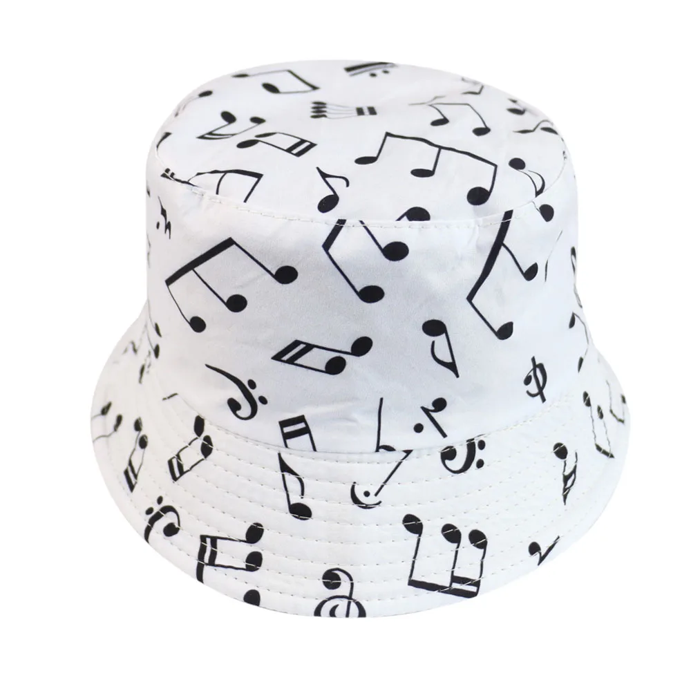 FOXMOTHER New White Music Note Bucket Hats Sun Caps Man Womens Music Lover