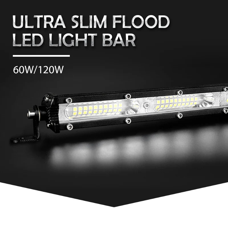 7 13 inch 20 40 Leds Ultra Slim single Row Led Work Light Bar white flood beam For 4X4 Truck ATV UTV Off Road Driving Fog Lights