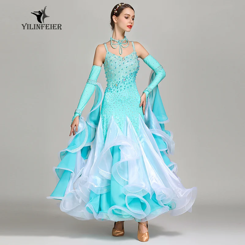 Новое платье для соревнований бальных танцев, бальные платья для вальса, стандартное платье для танцев, женское бальное платье S7024