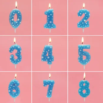 

1pc Cute Boys Girls Blue Pink Star Digital 0-9 Candles Birthday Big Number Candle Party Cake Topper Decoration Kids Supplies
