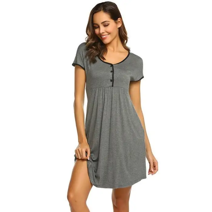 Ekouaer Для женщин Ночное платье летняя ночная рубашка v-образным вырезом короткий рукав для беременных и кормящих ночная рубашка