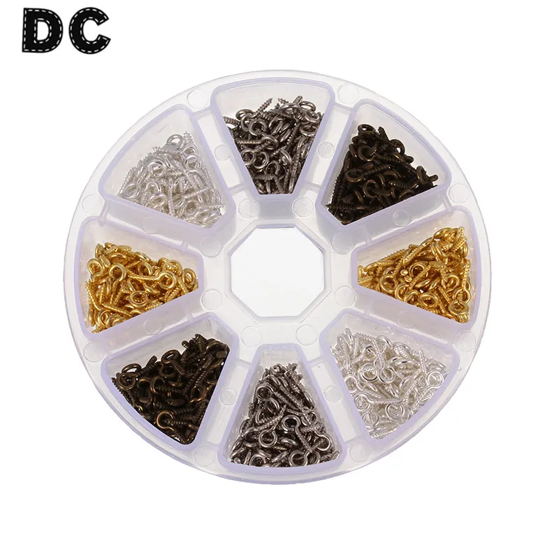 

DC 800pcs/box Gold/Silver/Rhodium Bronze Color Tiny Metal Eye Pin Bail Peg Eyelet Screw 5*12mm for DIY Pendant Connector F3720