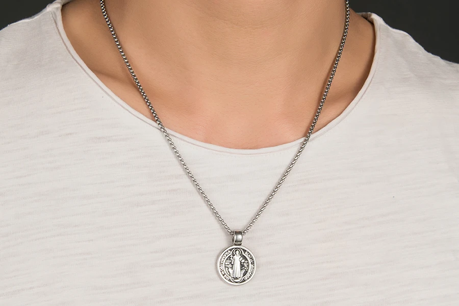 HOBBORN Vintage Christian Virgin Mary Pendants Necklaces Titanium Steel Holy Pendant Never Fade Necklace Unisex Religion Jewelry