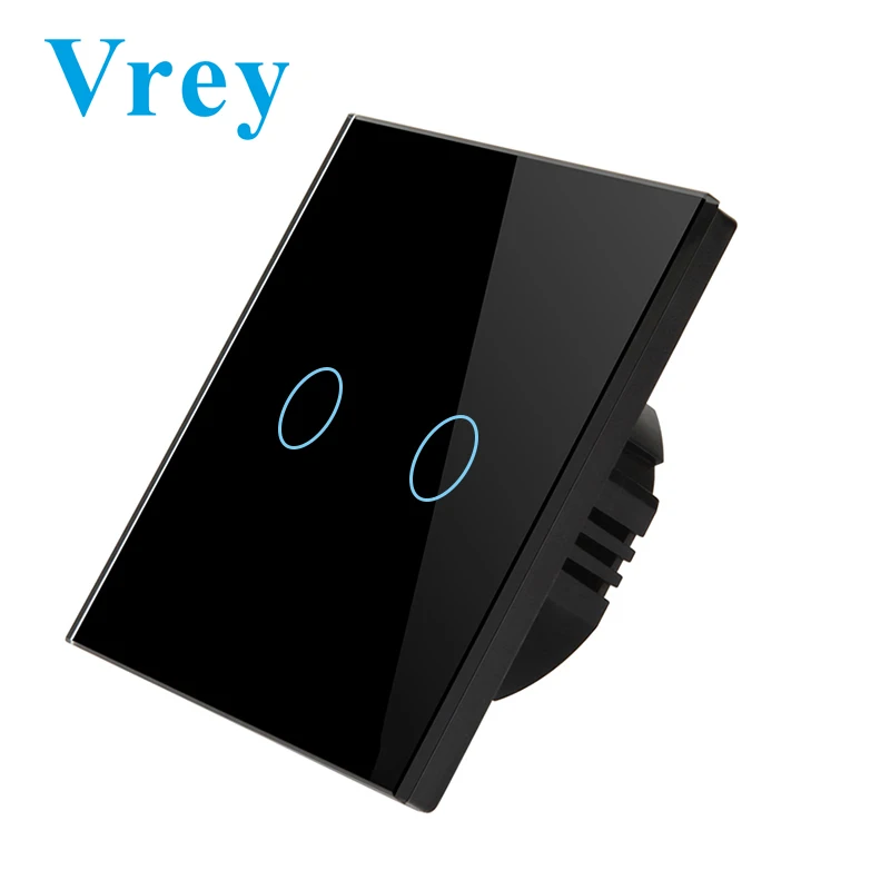Vrey бренд сенсорный выключатель, прерыватель сенсорный выключатель, 2кан1way выключатель света, AC110-220V настенный смарт-переключатель - Цвет: VR-TS-02 Black